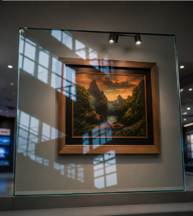 More reflective standard glass for art display
